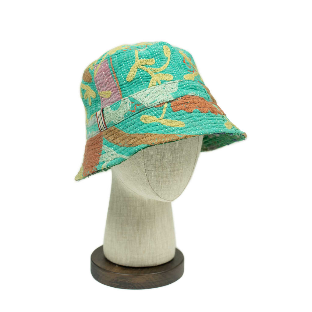 Indigo Yarn Dyed Plant Pattern Bucket Hat