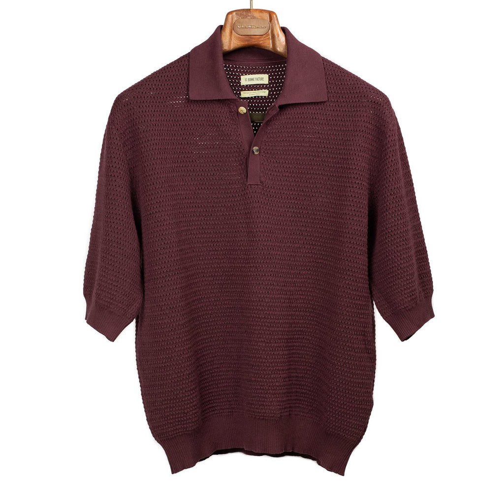 De Bonne Facture Honeycomb knit polo shirt in plum organic cotton