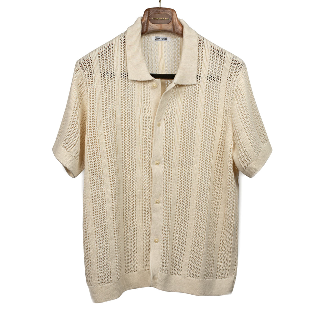 トップス crepuscule Stripe Mesh Knit Shirt Brown crepuscule Stripe Mesh Knit Shirt Brown