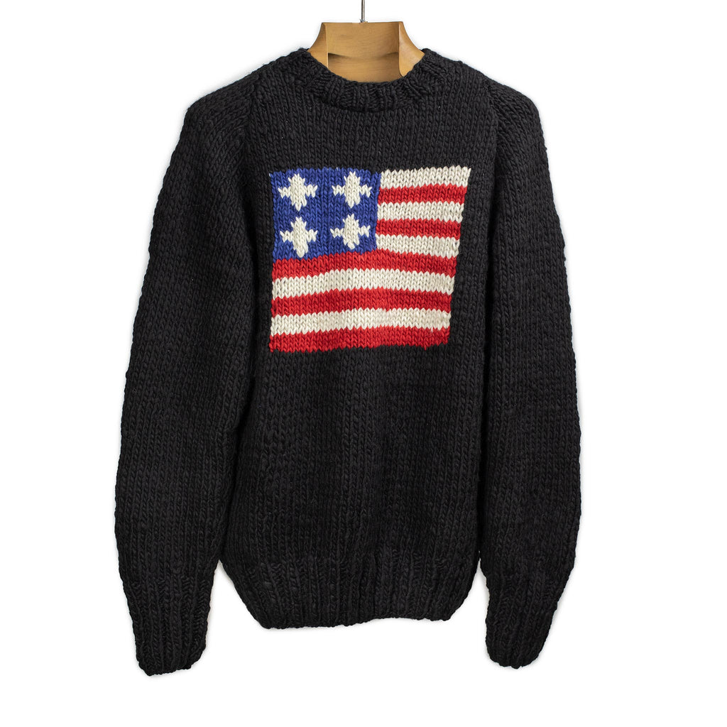 Monitaly FW25 Chamula hand-knit flag crewneck sweater in black