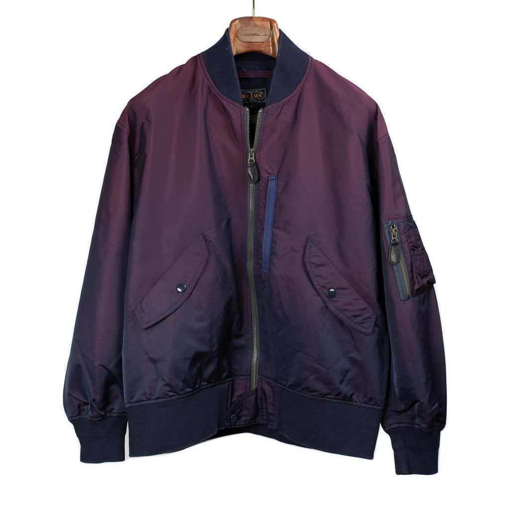 Beams Plus FW25 MIL Flight Jacket in navy-to-burgundy iridescent