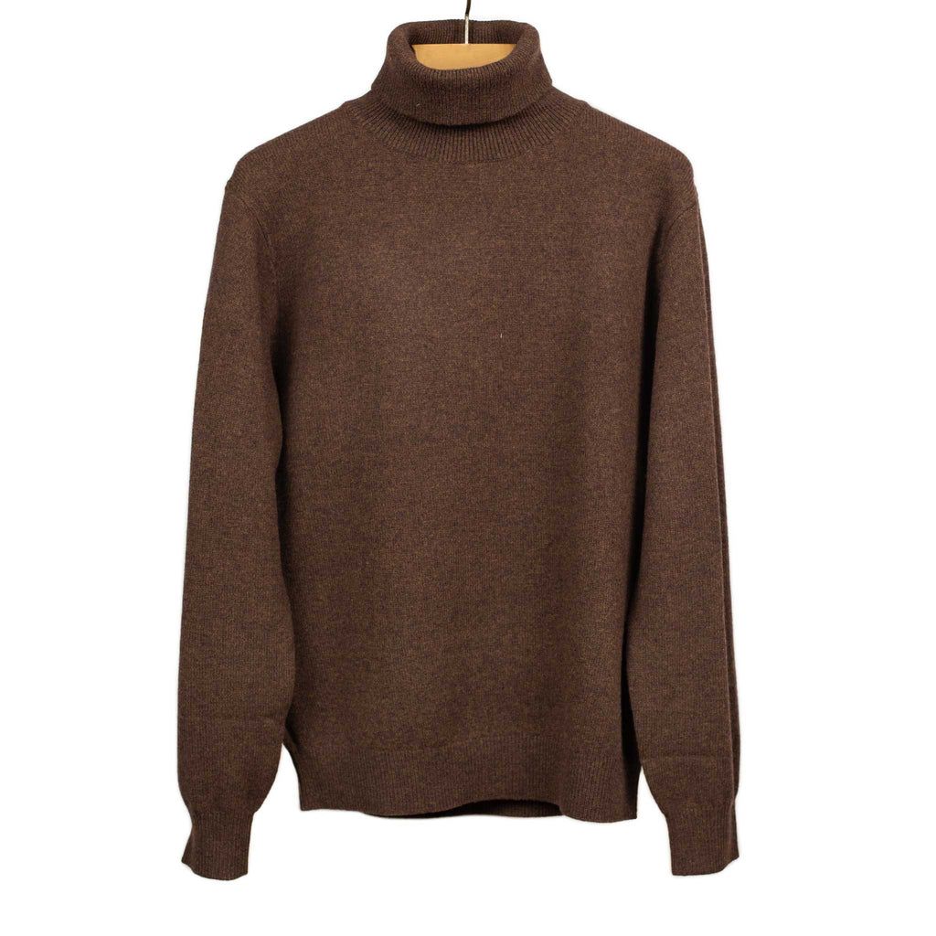 Beams Plus Fine gauge turtleneck sweater in brown wool No Man Walks Alone