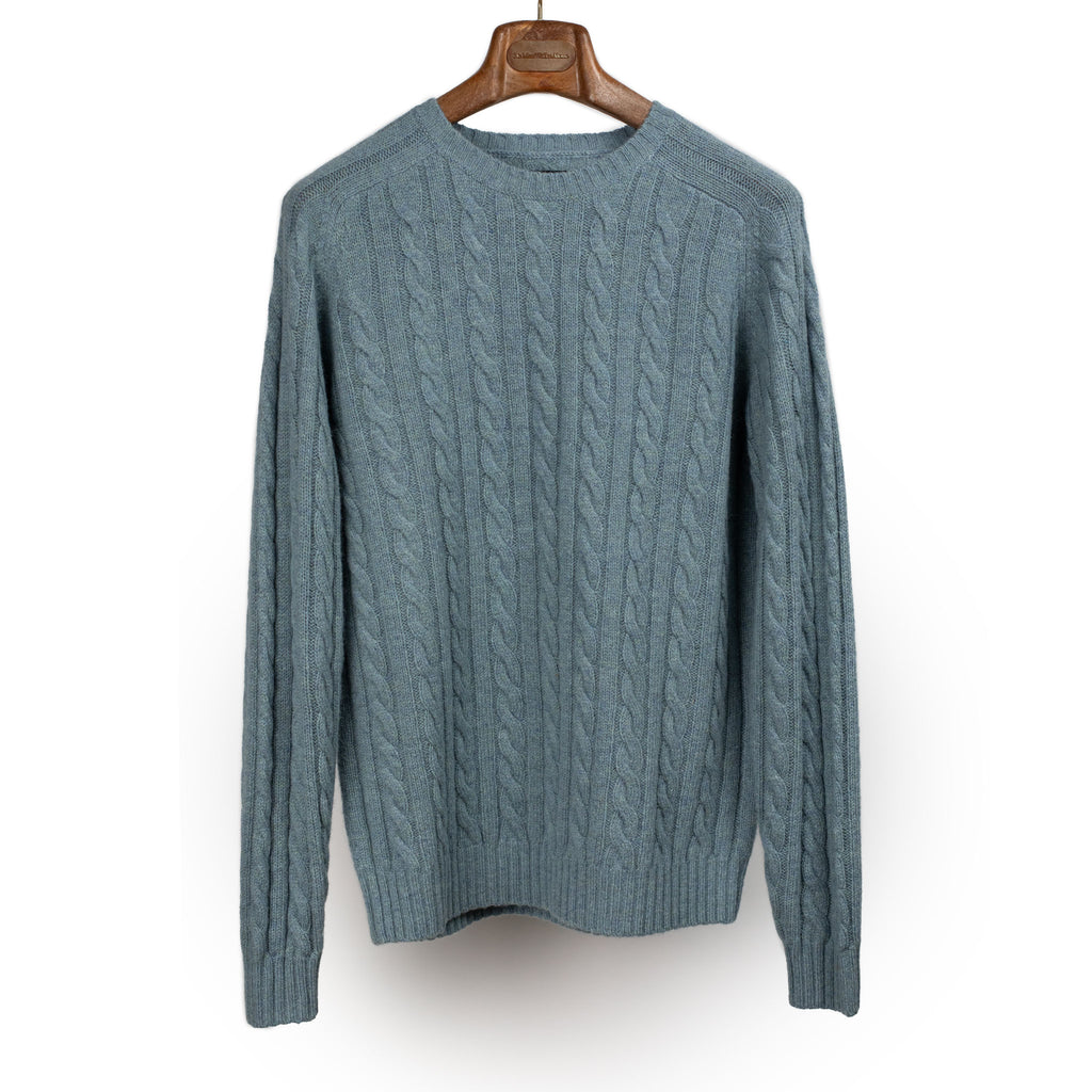 Beams Plus FW26 Cable crewneck sweater in sax blue wool – No Man