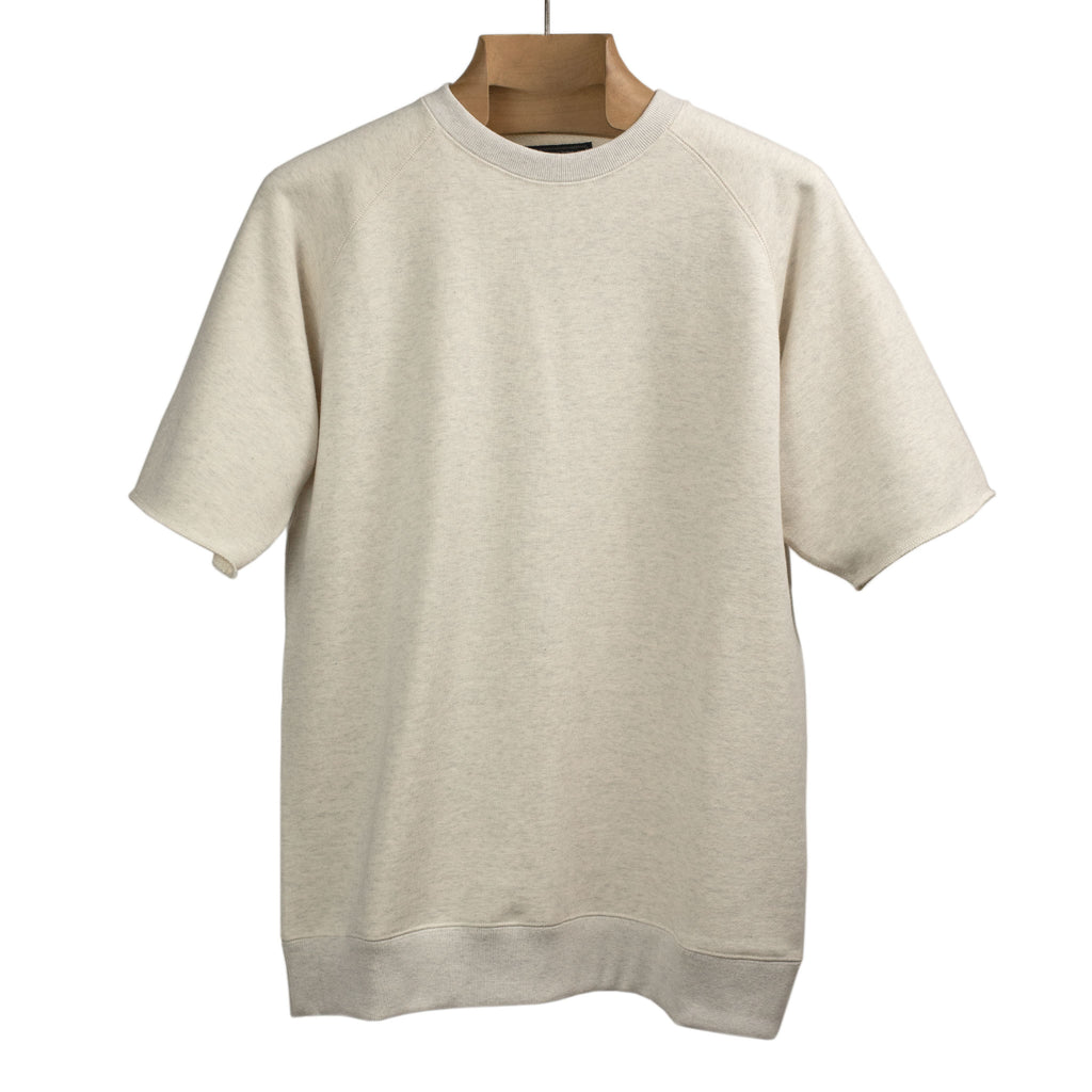Beams Plus Short sleeve cut-off sweatshirt in oatmeal cotton