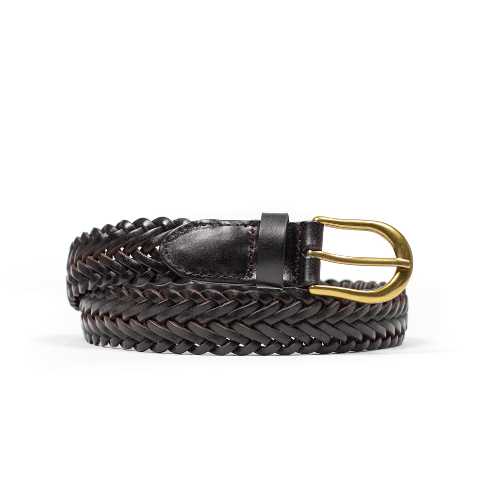 Beams Plus SS25 Woven belt in dark brown leather – No Man