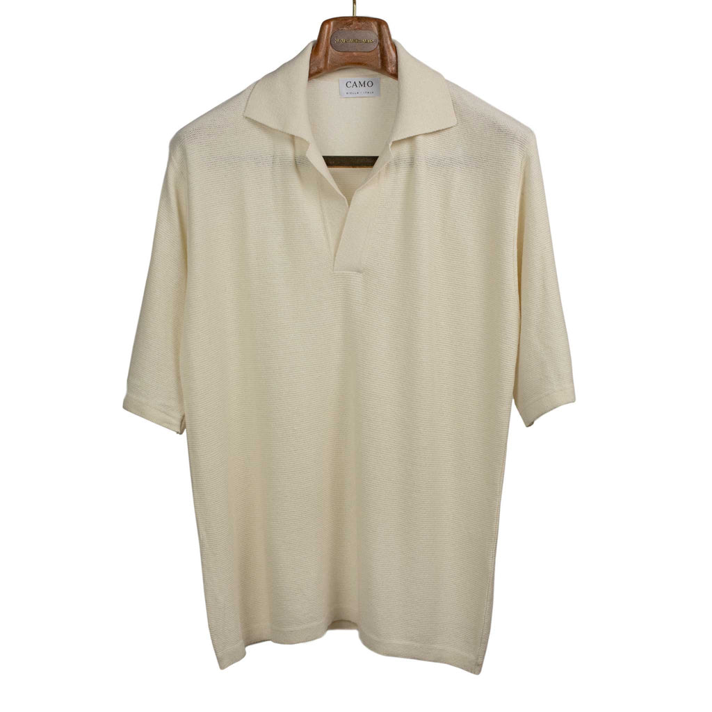 Marsala knit skipper polo in cream pure silk bourette