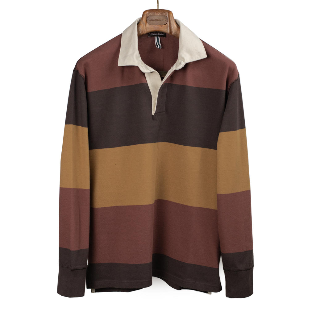 Christian Kimber SS26 Mornington rugby shirt in brown, brick and