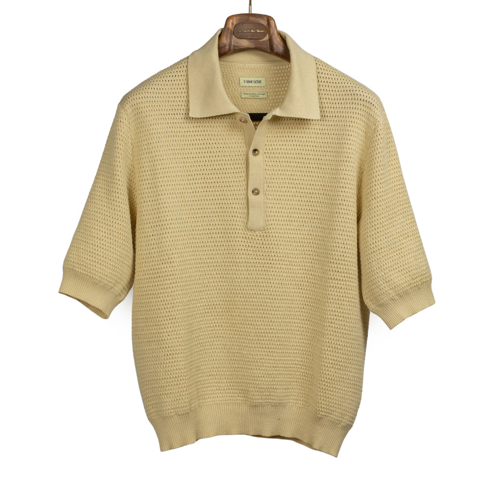 De Bonne Facture SS26 Honeycomb knit polo shirt in butter yellow