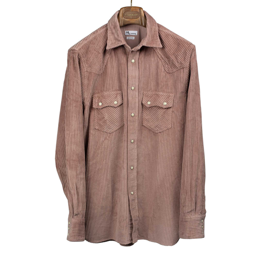 Doppiaa FW24 Aariosto pearlsnap western shirt in blush wide wale