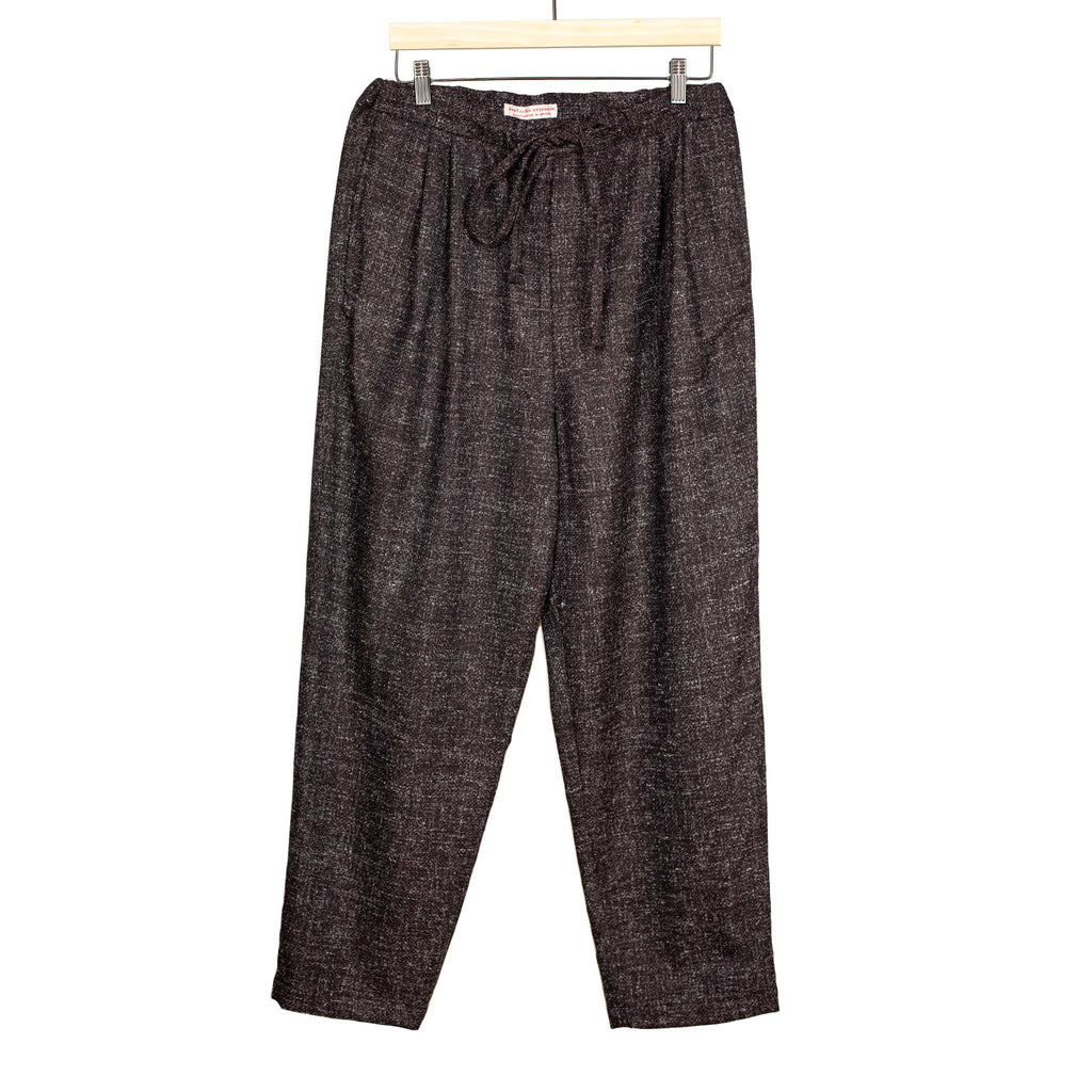 Pleated drawstring trousers in brown, navy and white speckled wool