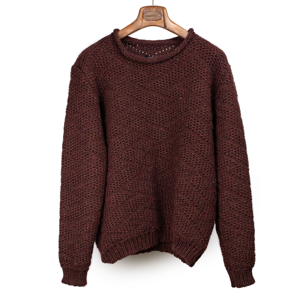 Frank Leder FW26 Rolled edge collar handknit sweater in switchback