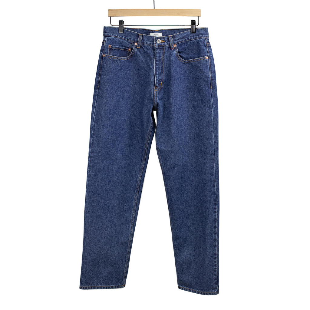 Fujito SS26 Tapered five pocket jeans in medium wash blue denim 