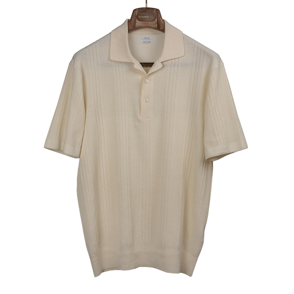 Ikiji SS26 Molded knit polo in high twist ivory cotton – No Man