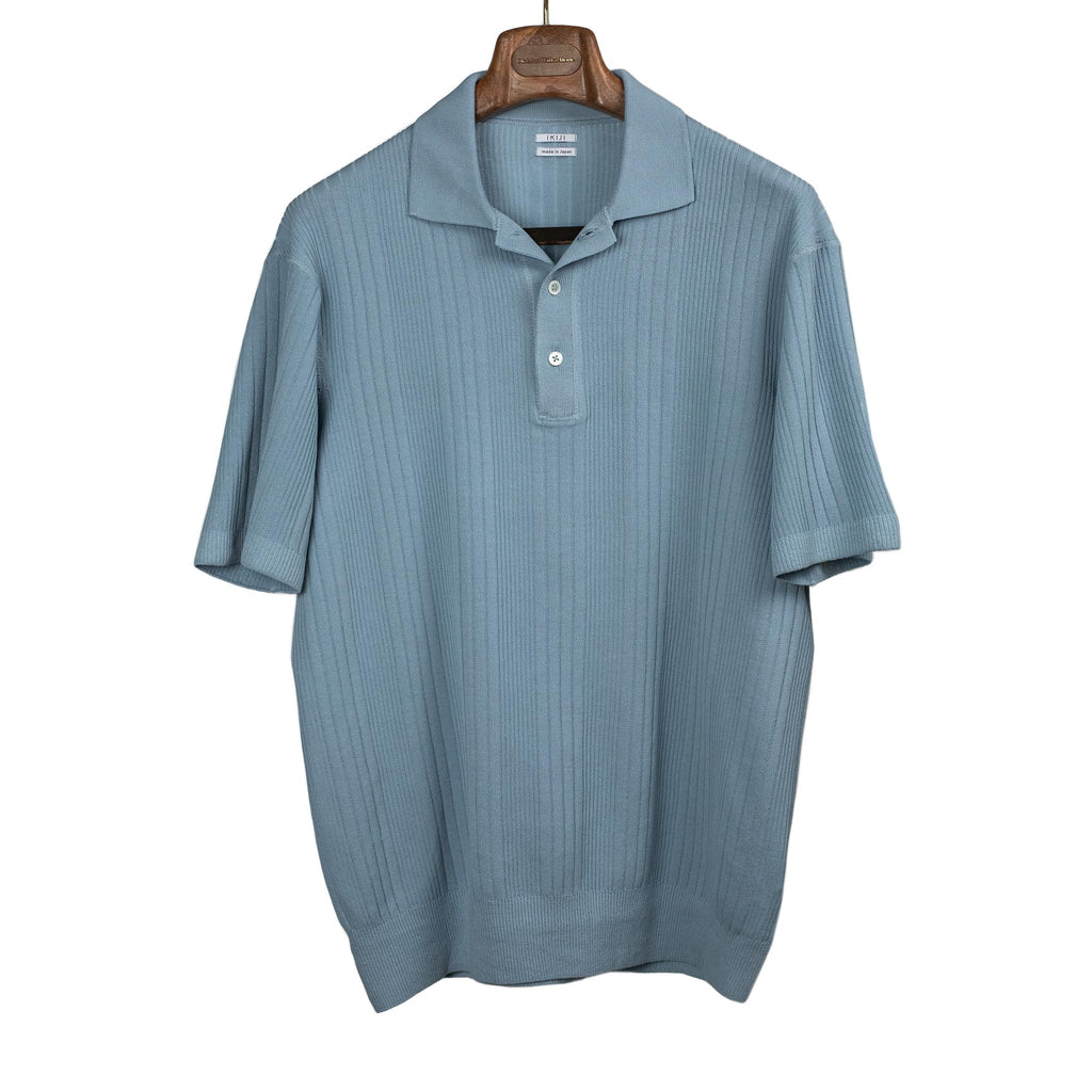 トップス genizawa / See-through Cotton Knit Polo Ikiji SS26 Molded knit polo in high twist light blue cotton – No