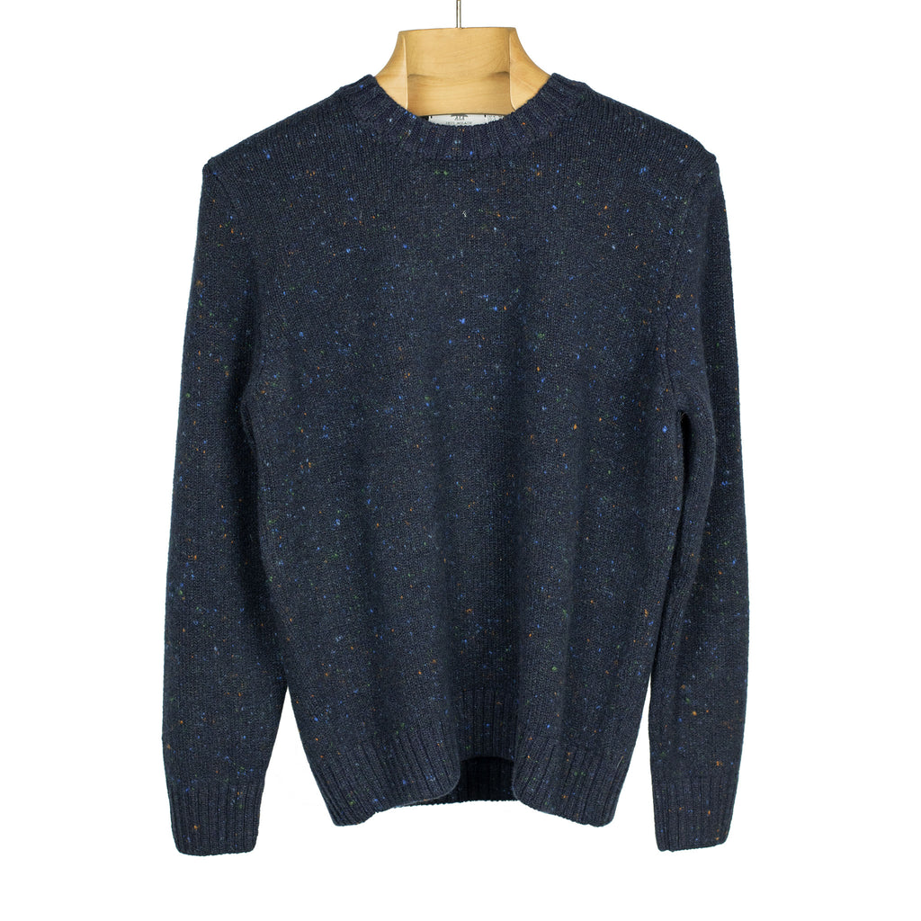 Inis Meain Crewneck sweater in navy blue donegal merino and