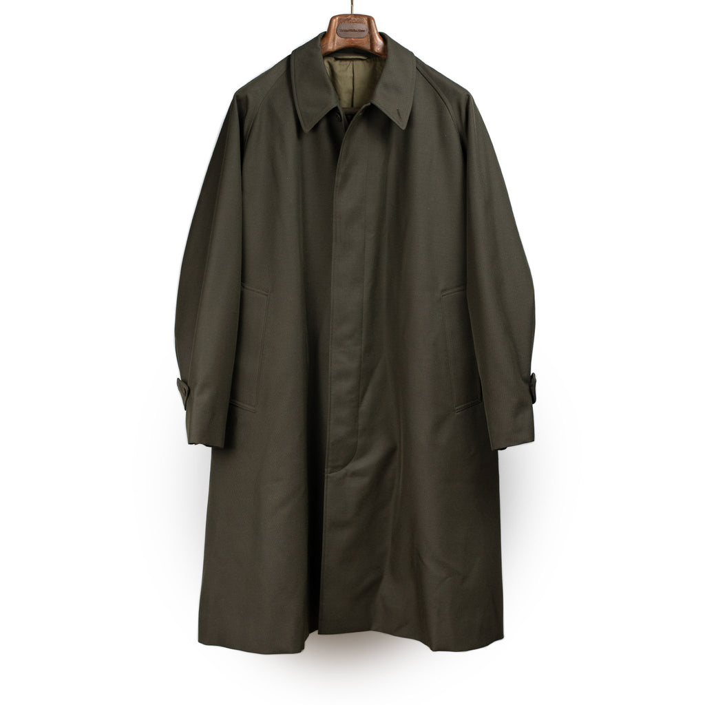 Kaptain Sunshine FW26 Walker coat in olive green wool cavalry
