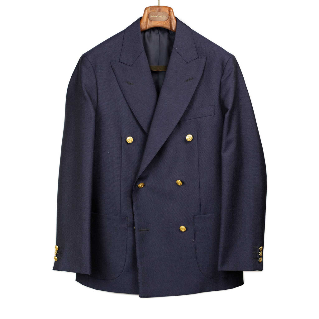 Kaptain Sunshine Double breasted blazer in navy wool and mohair 