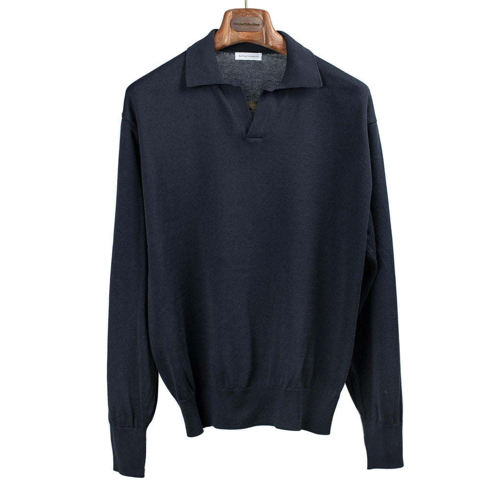Kaptain Sunshine SS26 Long sleeve knit skipper shirt in dark navy