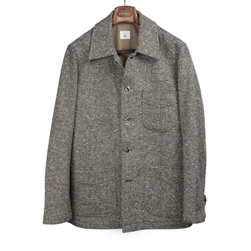 LEJ FW25 Winter Plage Coat in Japanese black and sand herringbone