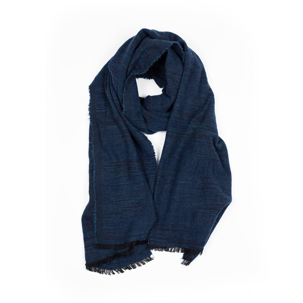 Mittan FW26 Scarf in dark teal kasuri wool and cotton – No Man