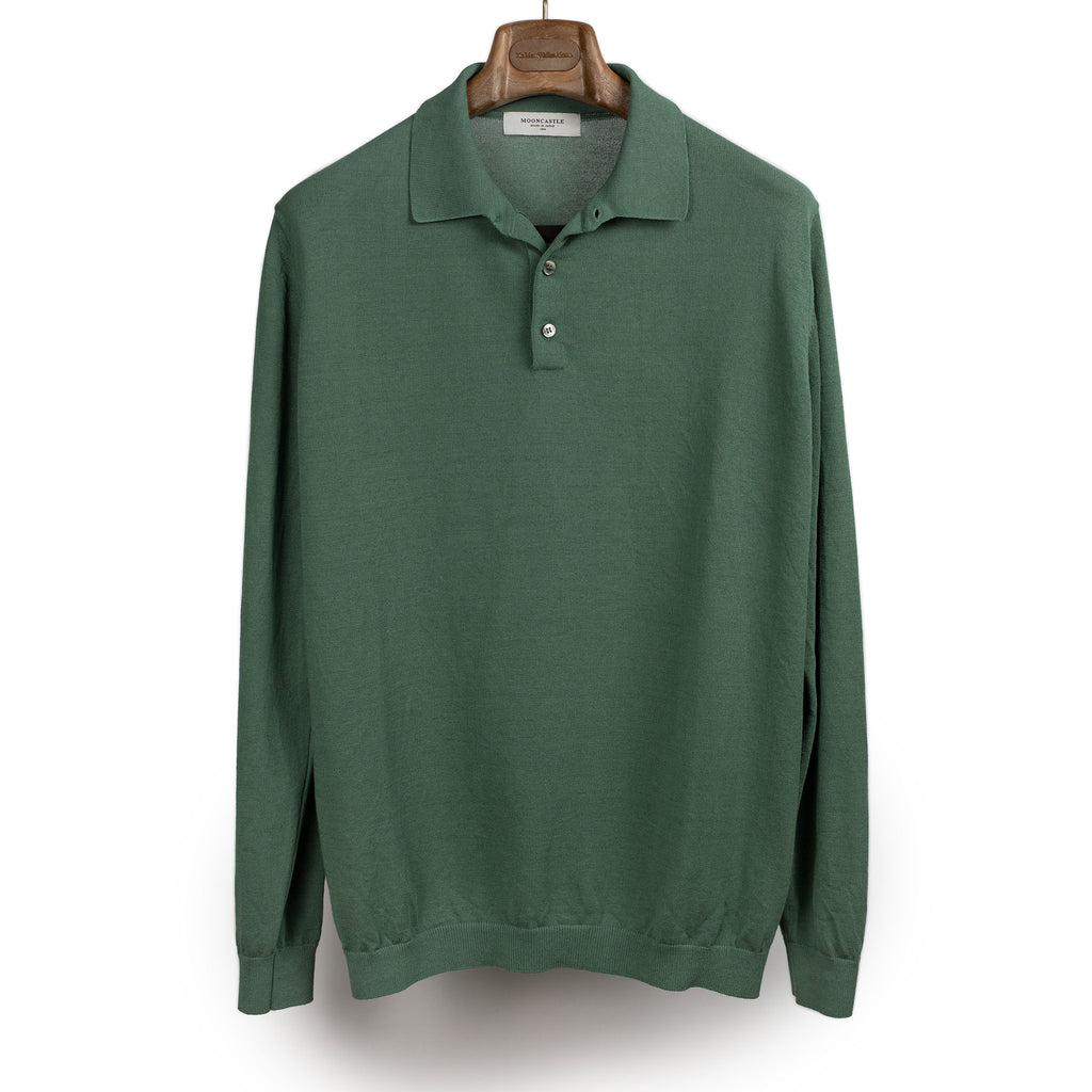 Mooncastle FW26 Knit long sleeve polo in olive green Ice Cotton Mooncastle FW26 Knit long sleeve polo in olive green Ice Cotton