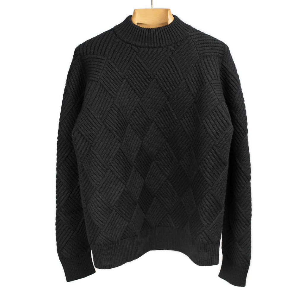 Okochi Meriyasu FW25 Basketweave mockneck sweater in black Merino