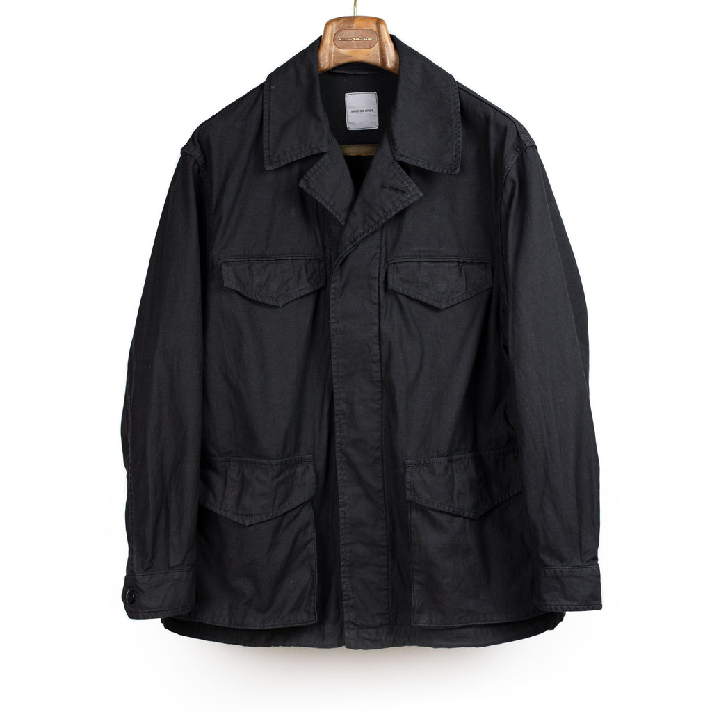 Sage de Cret FW26 M-47 field jacket in black cotton and linen