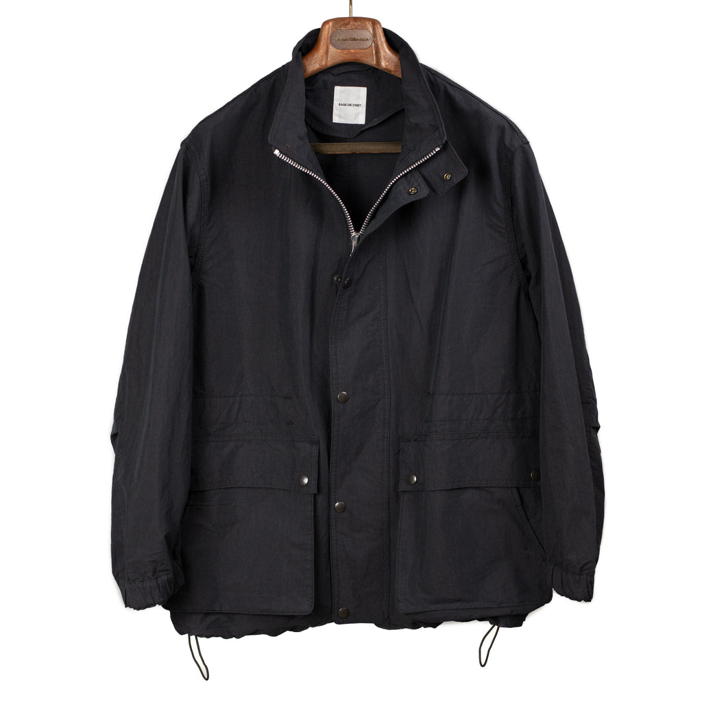Sage de Cret SS26 Stand collar work jacket in black cotton and