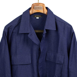 Field jacket in indigo dyed slubby cotton