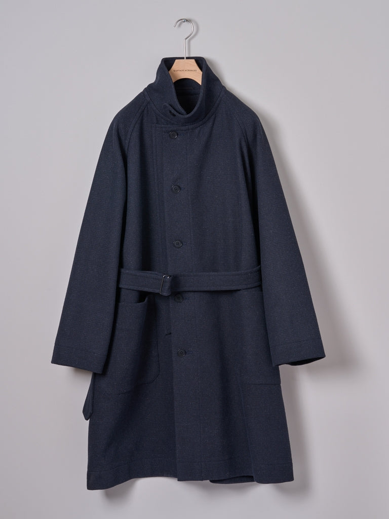 Kaptain Sunshine Traveler Coat in navy melton wool double cloth