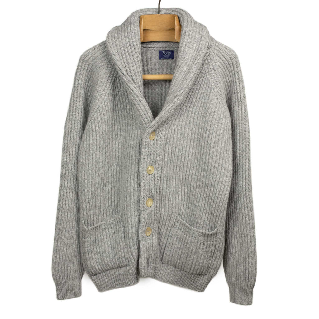 William Lockie Shawl collar 4-ply cardigan jacket in Flannel grey