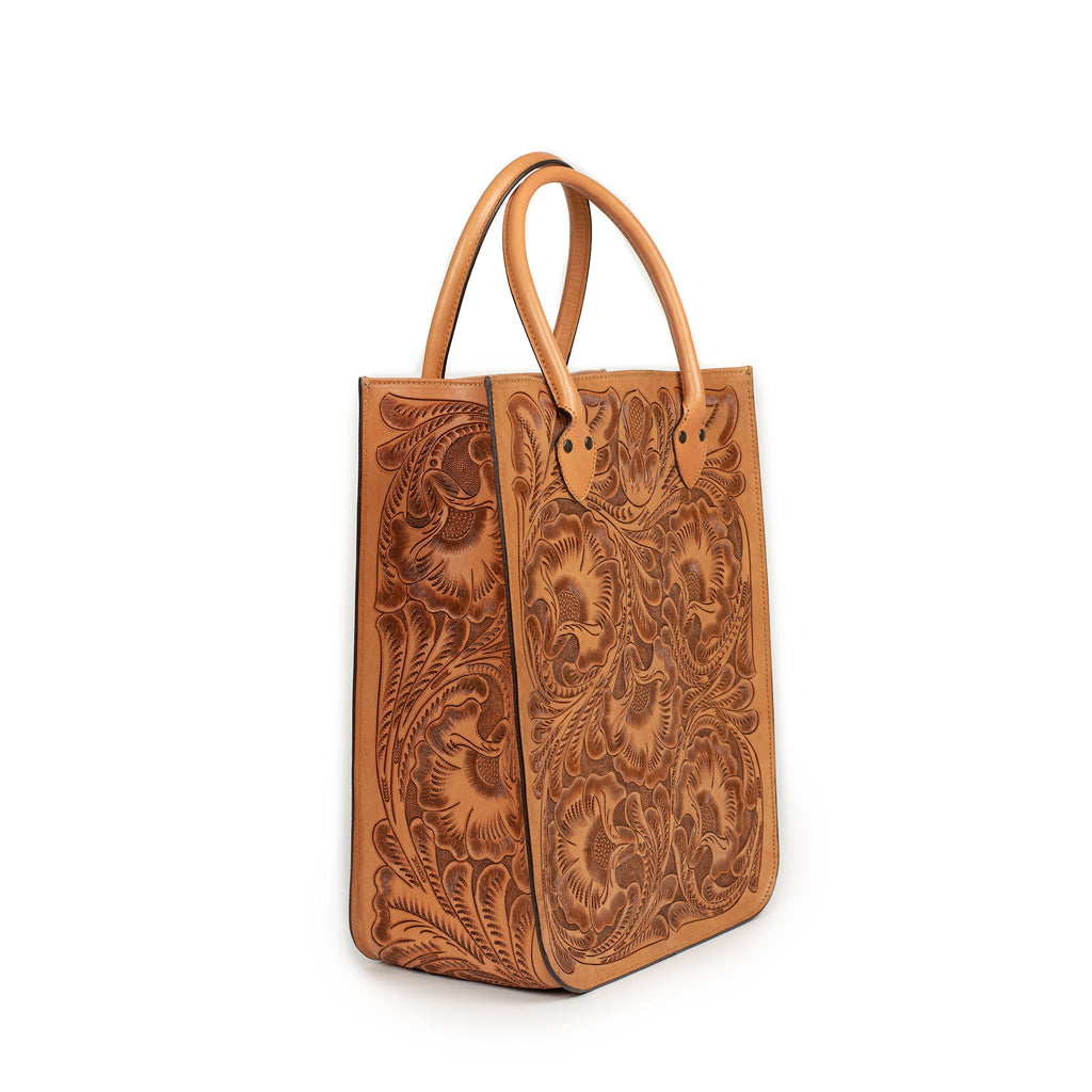 Wythe Hand-tooled leather tote bag in cognac (restock) – No Man
