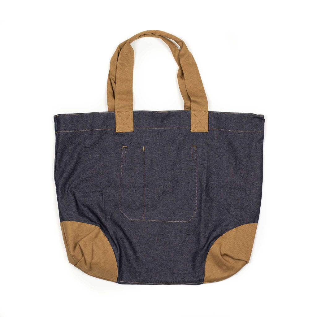 Yarmouth Oilskins Shopper bag in indigo denim and khaki twill No Man