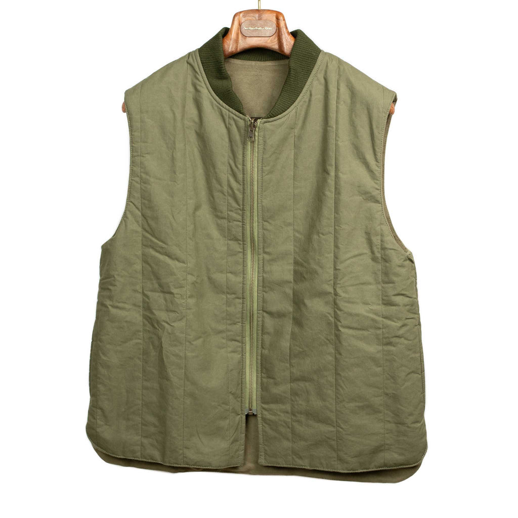 Yarmouth Oilskins Reversible wadded gilet in fern green moleskin and