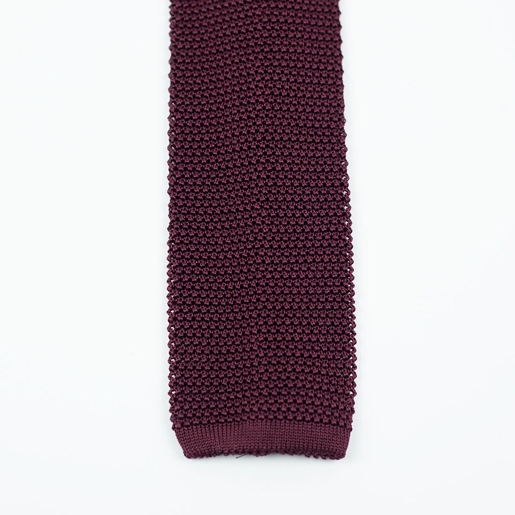Burgundy square bottom silk knit tie – No Man Walks Alone