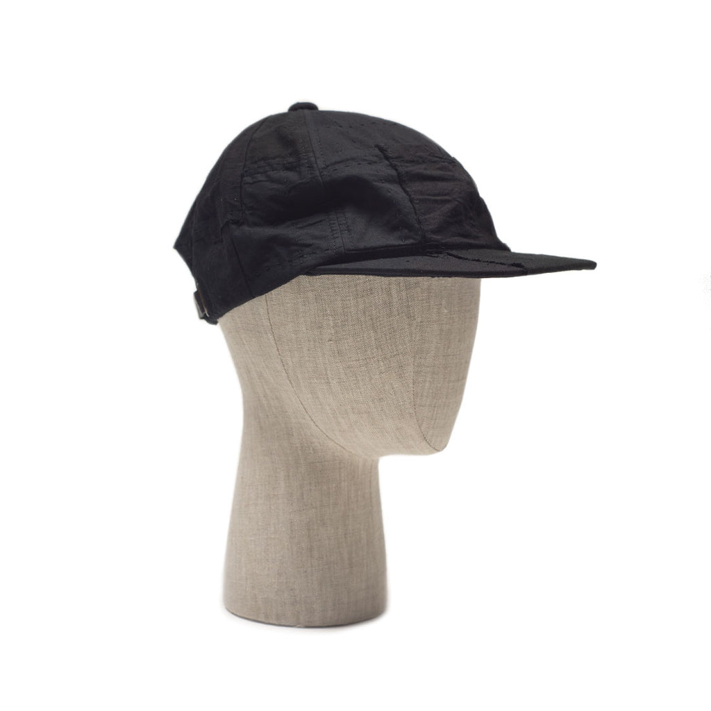 Kuon Patchwork cap in cotton and leather upcycled black boro – No