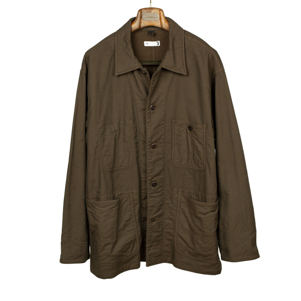 ts(s) Coverall shop jacket in brown and charcoal stripe stretch cotton