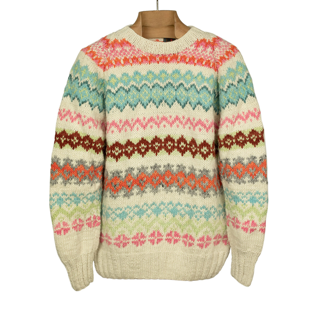 Monitaly Chamula handknit fair isle sweater in ivory, pink and turquoise  merino wool (restock) – No Man Walks Alone