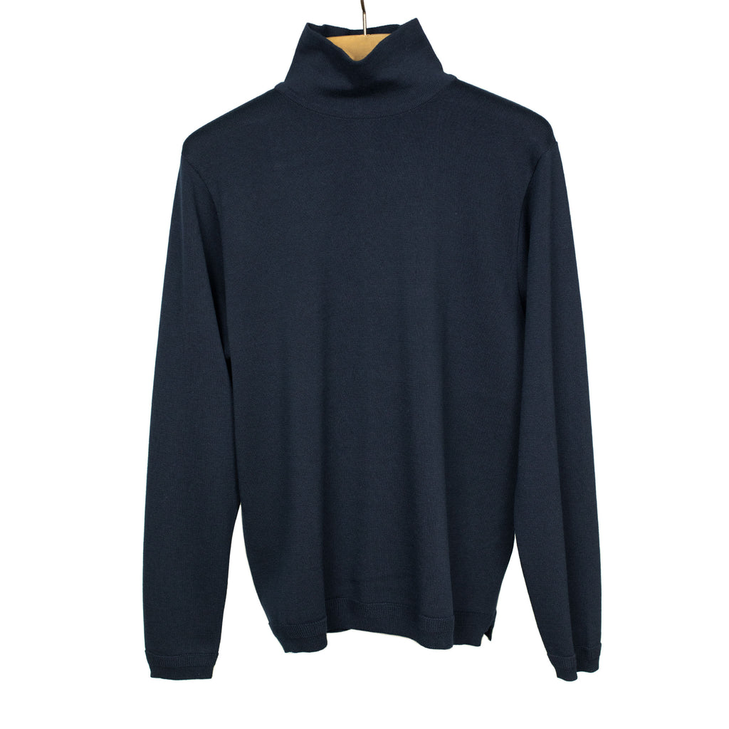 Fujito Turtleneck knit t-shirt in navy cotton – No Man Walks Alone