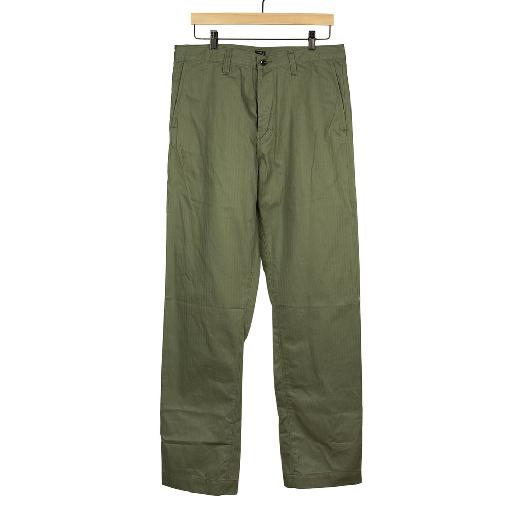 Work Pant in olive green one-wash 9oz cotton herringbone (restock)