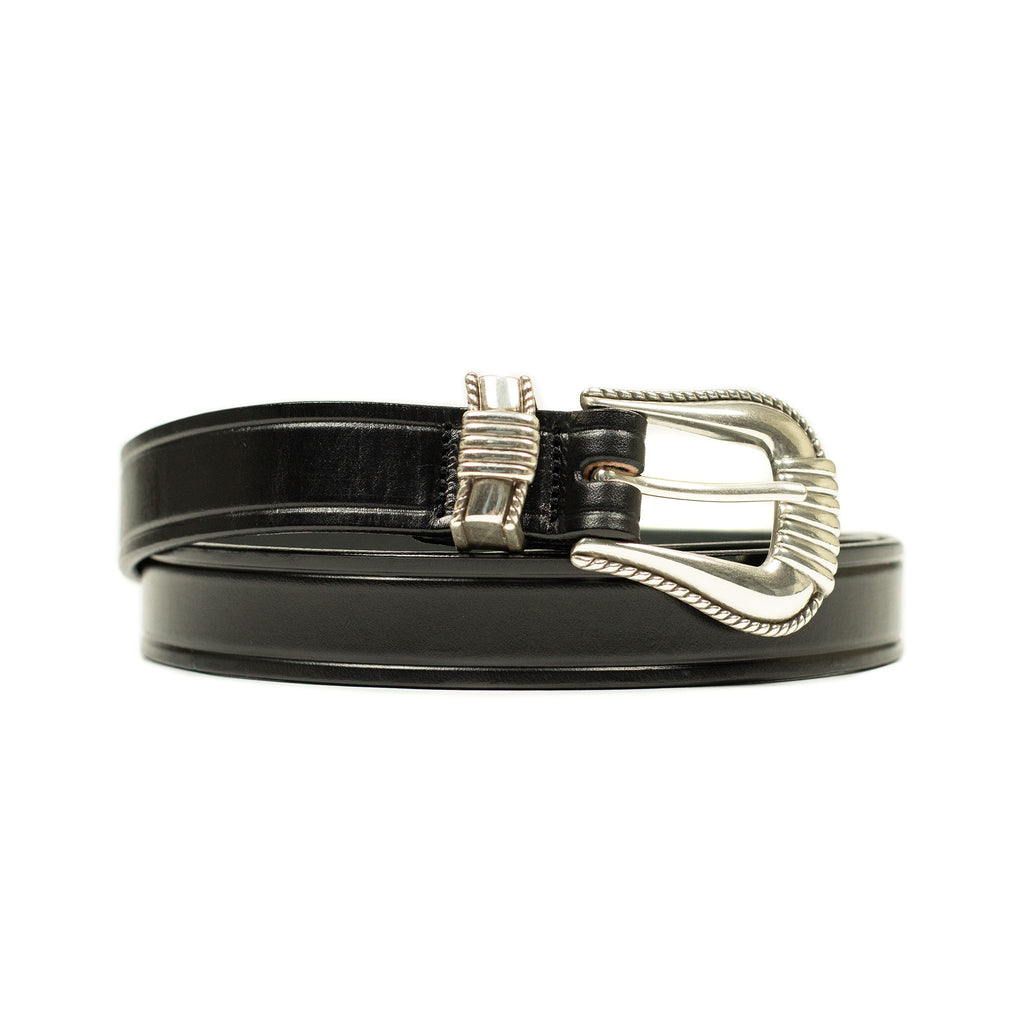 Extra Long Leather Belt with 3pc Silver Buckle Set - Black — MONITALY