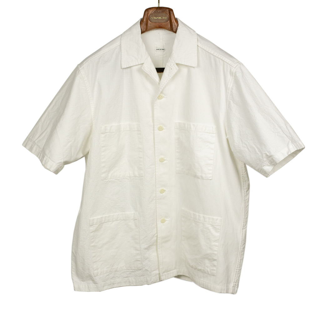 Sage de Cret Panama shirt in white cotton subtle patchwork – No