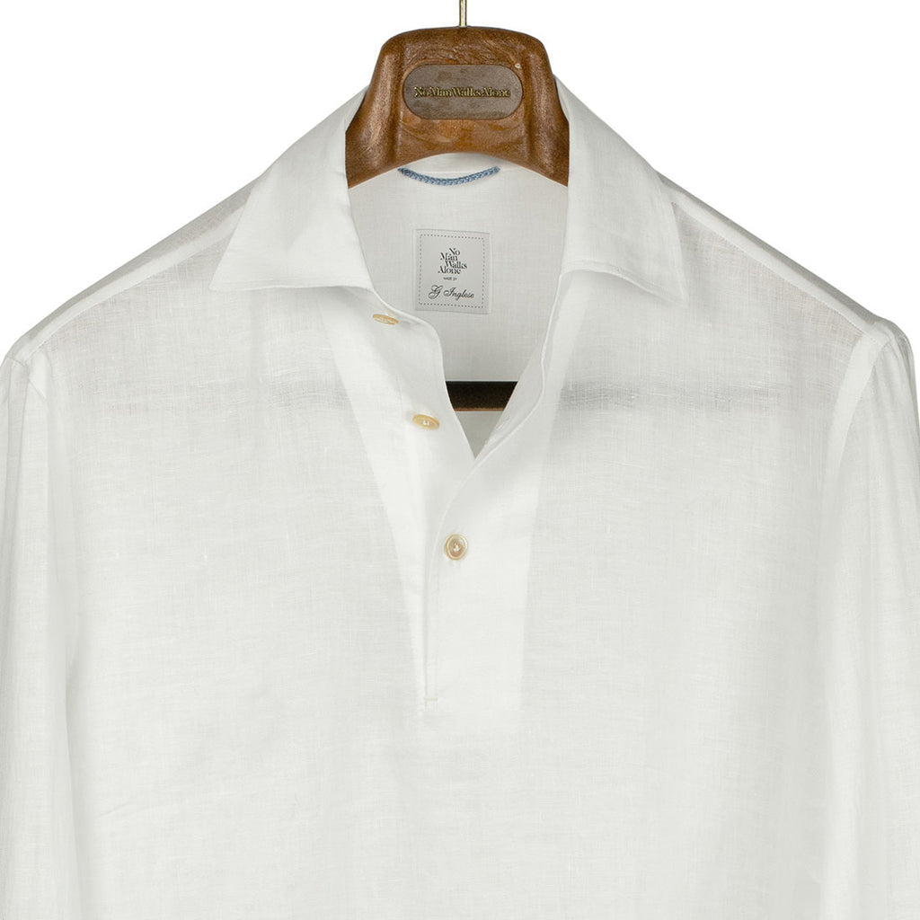 White linen popover shirt, one-piece Capri collar (restock)