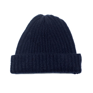 Marino navy blue wool and cashmere ribbed fisherman hat