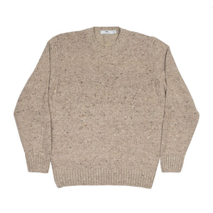 Crewneck sweater in beige donegal merino and cashmere