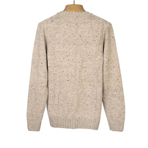 Crewneck sweater in beige donegal merino and cashmere