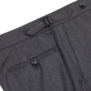 Higher-rise side tab trousers in grey melange cavalry twill wool (restock)