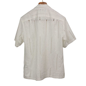 Sofa Towel camp collar shirt in ecru floral cutout cotton