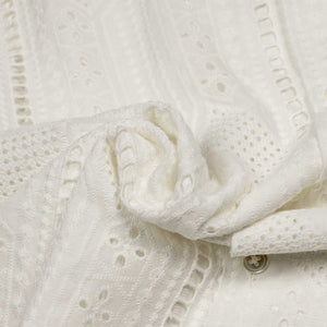 Sofa Towel camp collar shirt in ecru floral cutout cotton