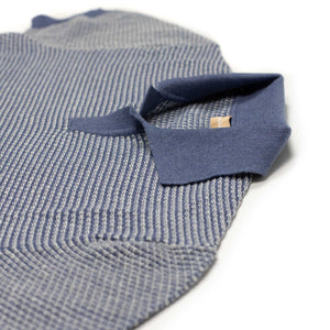 Beechworth short sleeve knit polo in blue and white cotton and linen